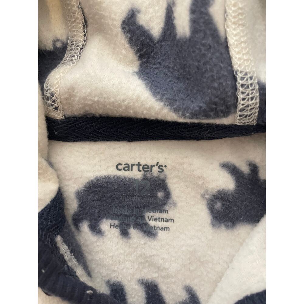 Carters 12 Months One Piece Hooded Fleece Outfit Jumpsuit White Navy Bears - Picture 3 of 10